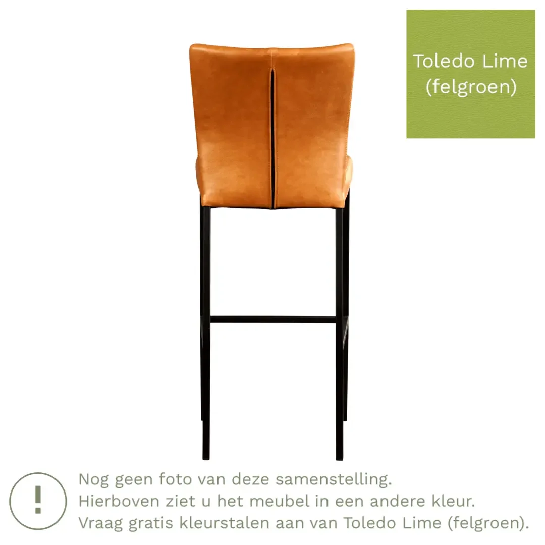 afbeelding van Leren barkruk Revolt hoog - Toledo Lime (felgroen) - Poten staal vierkant RVS