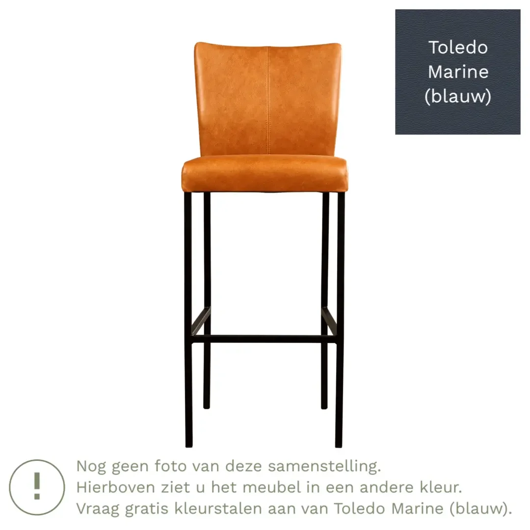 afbeelding van Leren barkruk Revolt hoog - Toledo Marine (blauw) - Poten staal vierkant zwart