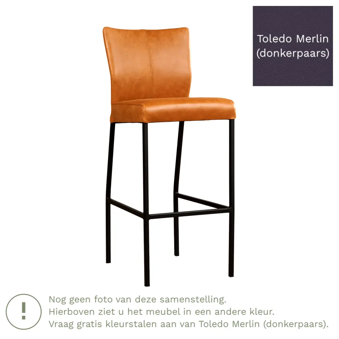 afbeelding van Leren barkruk Revolt hoog - Toledo Merlin (donkerpaars) - Poten staal vierkant RVS