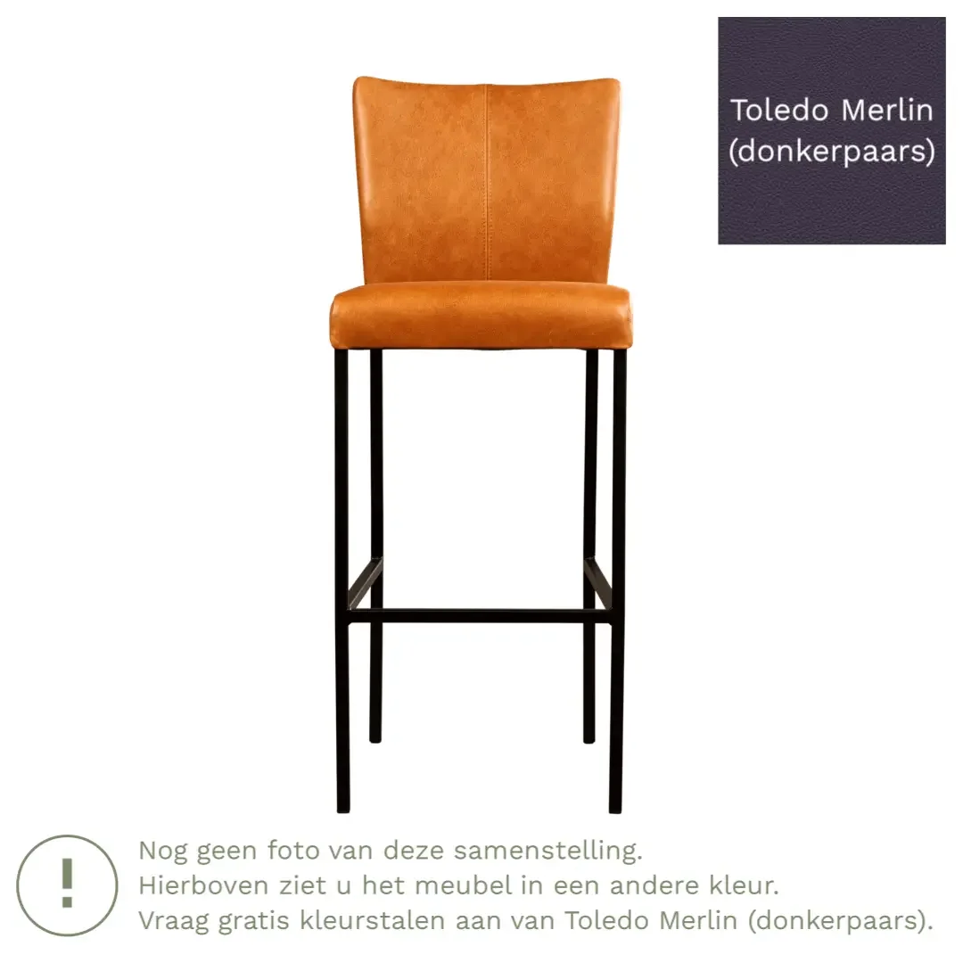 afbeelding van Leren barkruk Revolt hoog - Toledo Merlin (donkerpaars) - Poten staal vierkant RVS
