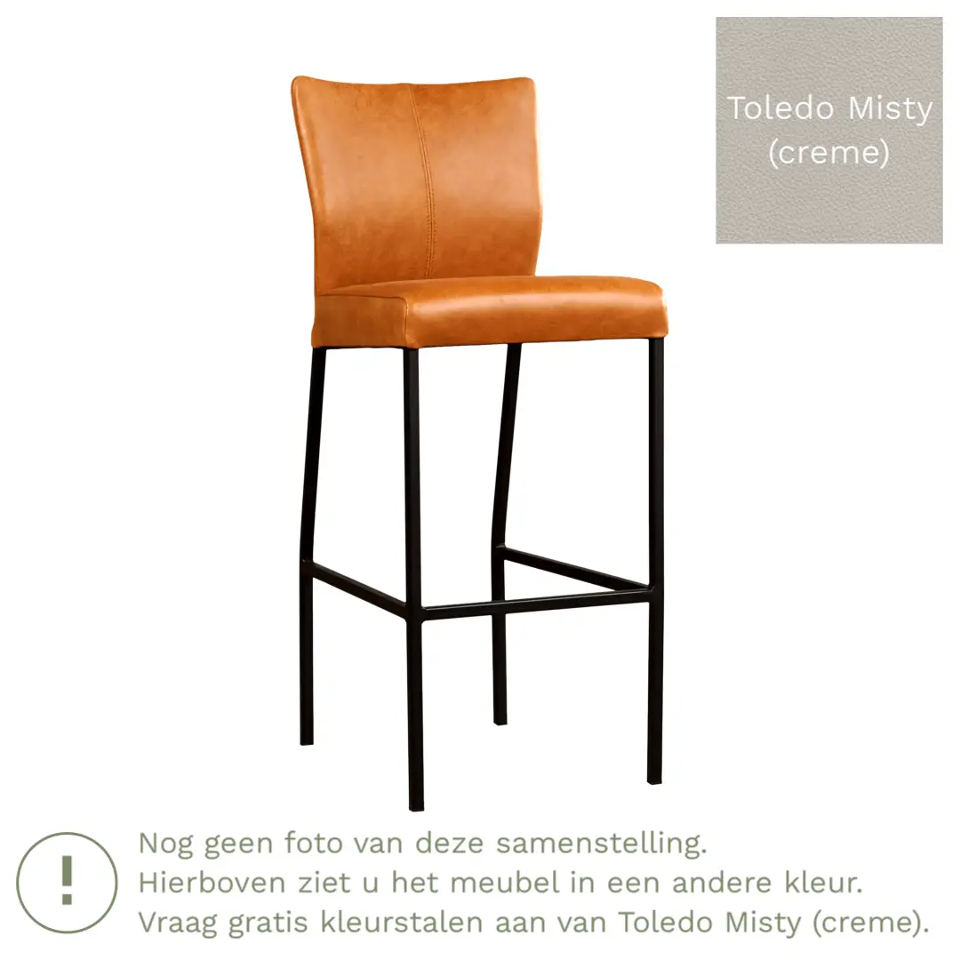 afbeelding van Leren barkruk Revolt hoog - Toledo Misty (crème) - Poten staal vierkant RVS