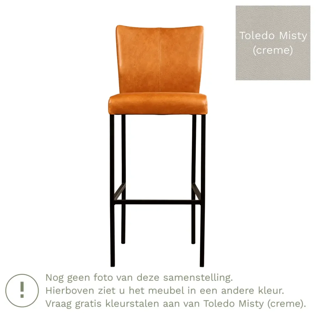 afbeelding van Leren barkruk Revolt hoog - Toledo Misty (crème) - Poten staal vierkant zwart