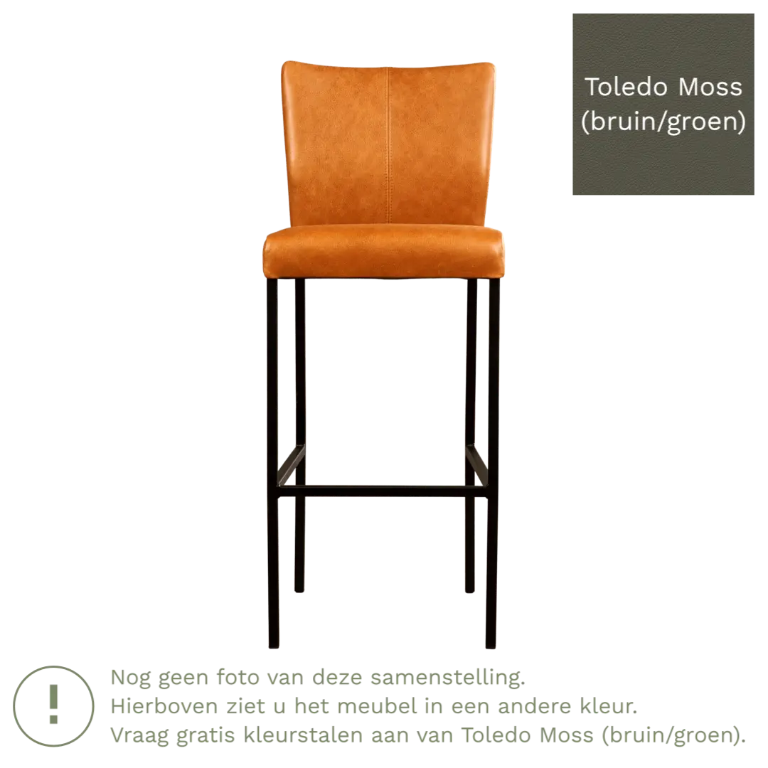 afbeelding van Leren barkruk Revolt hoog - Toledo Moss (bruin/groen) - Poten staal vierkant RVS