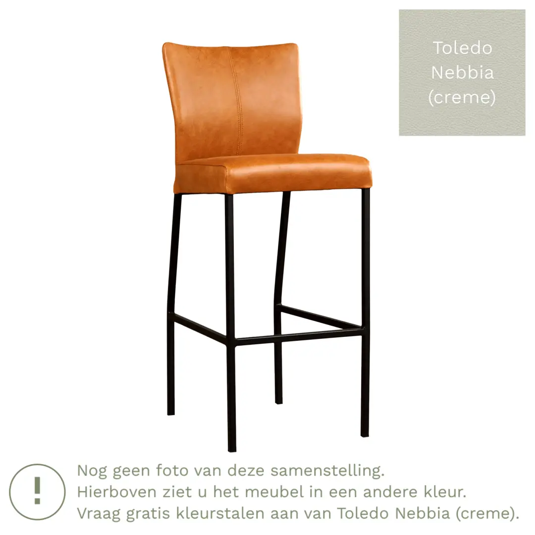 afbeelding van Leren barkruk Revolt hoog - Toledo Nebbia (crème) - Poten staal vierkant RVS