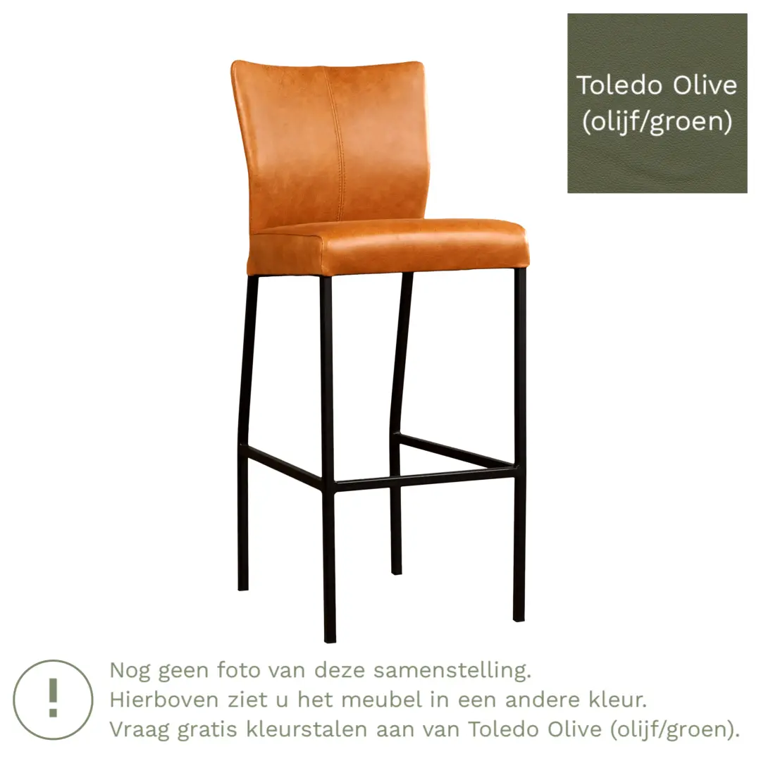 afbeelding van Leren barkruk Revolt hoog - Toledo Olive (olijf/goen) - Poten staal vierkant RVS