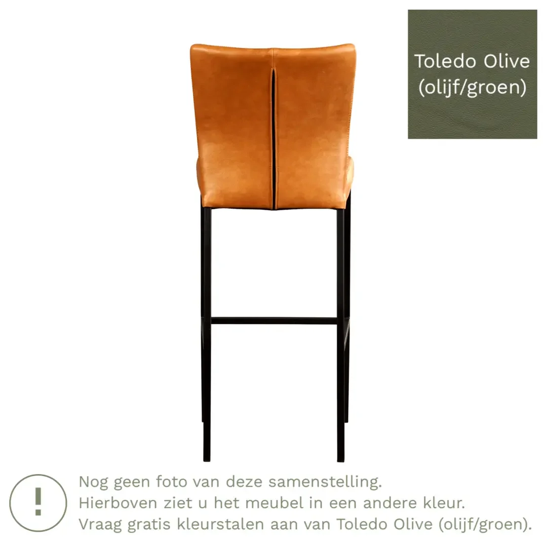 afbeelding van Leren barkruk Revolt hoog - Toledo Olive (olijf/goen) - Poten staal vierkant zwart