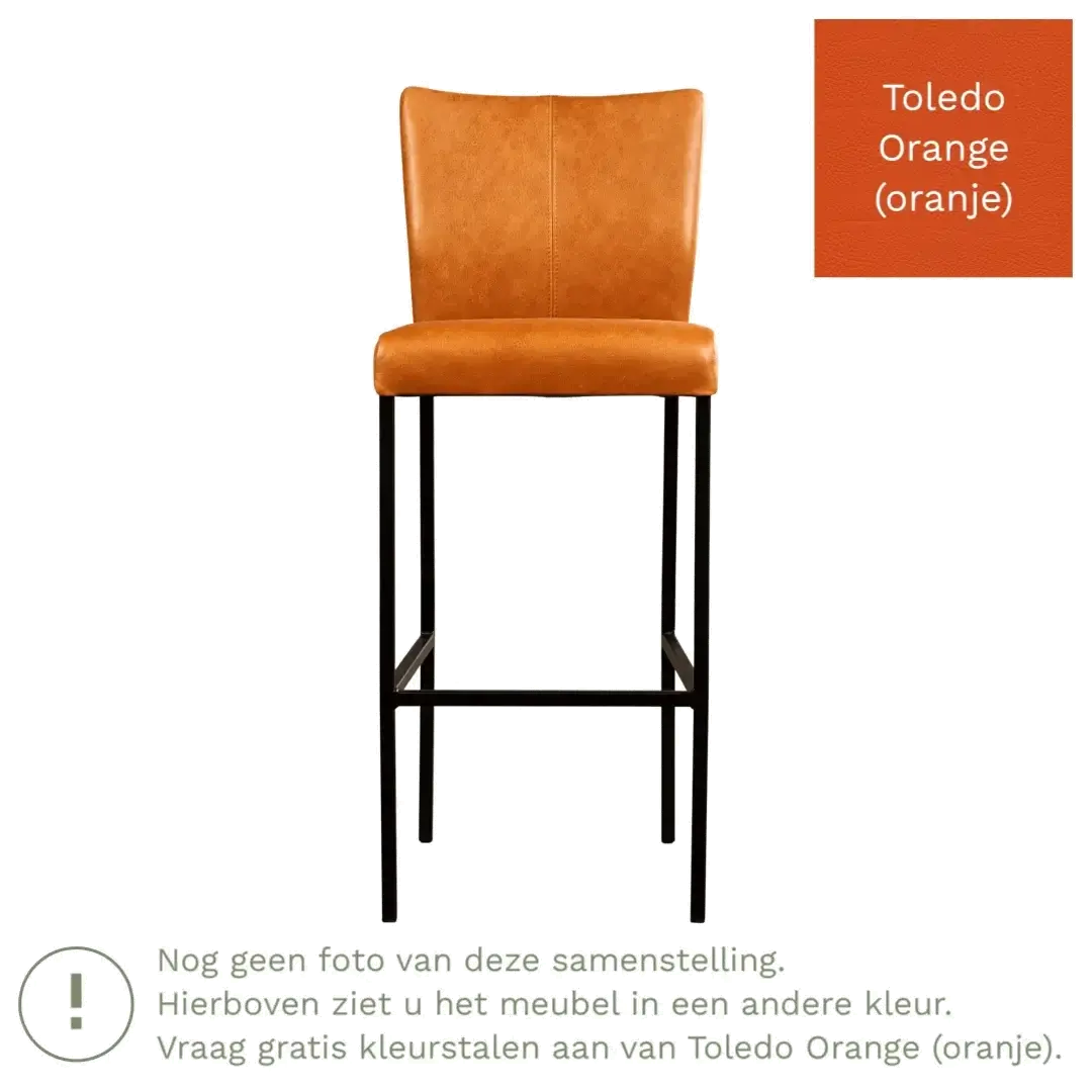afbeelding van Leren barkruk Revolt hoog - Toledo Orange (oranje) - Poten staal vierkant RVS
