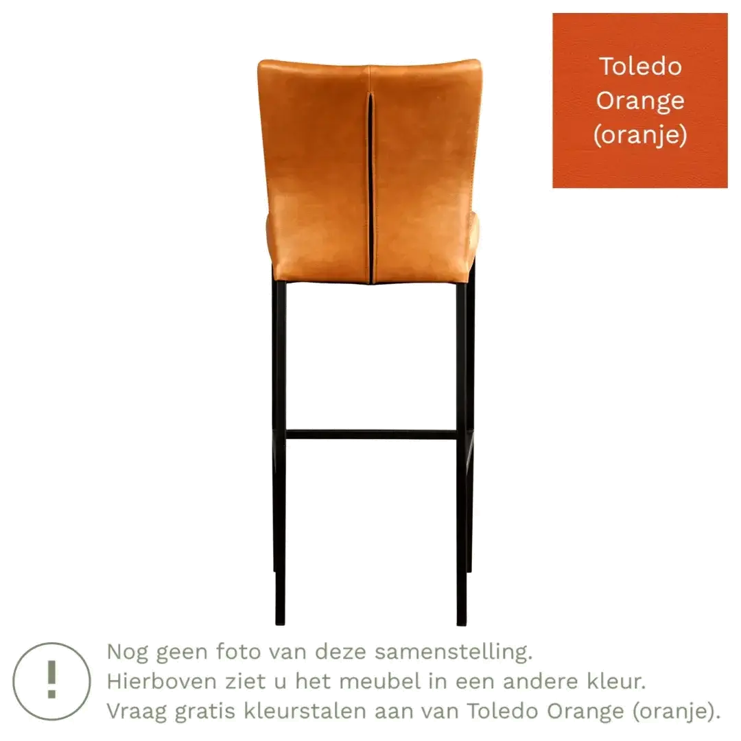 afbeelding van Leren barkruk Revolt hoog - Toledo Orange (oranje) - Poten staal vierkant RVS
