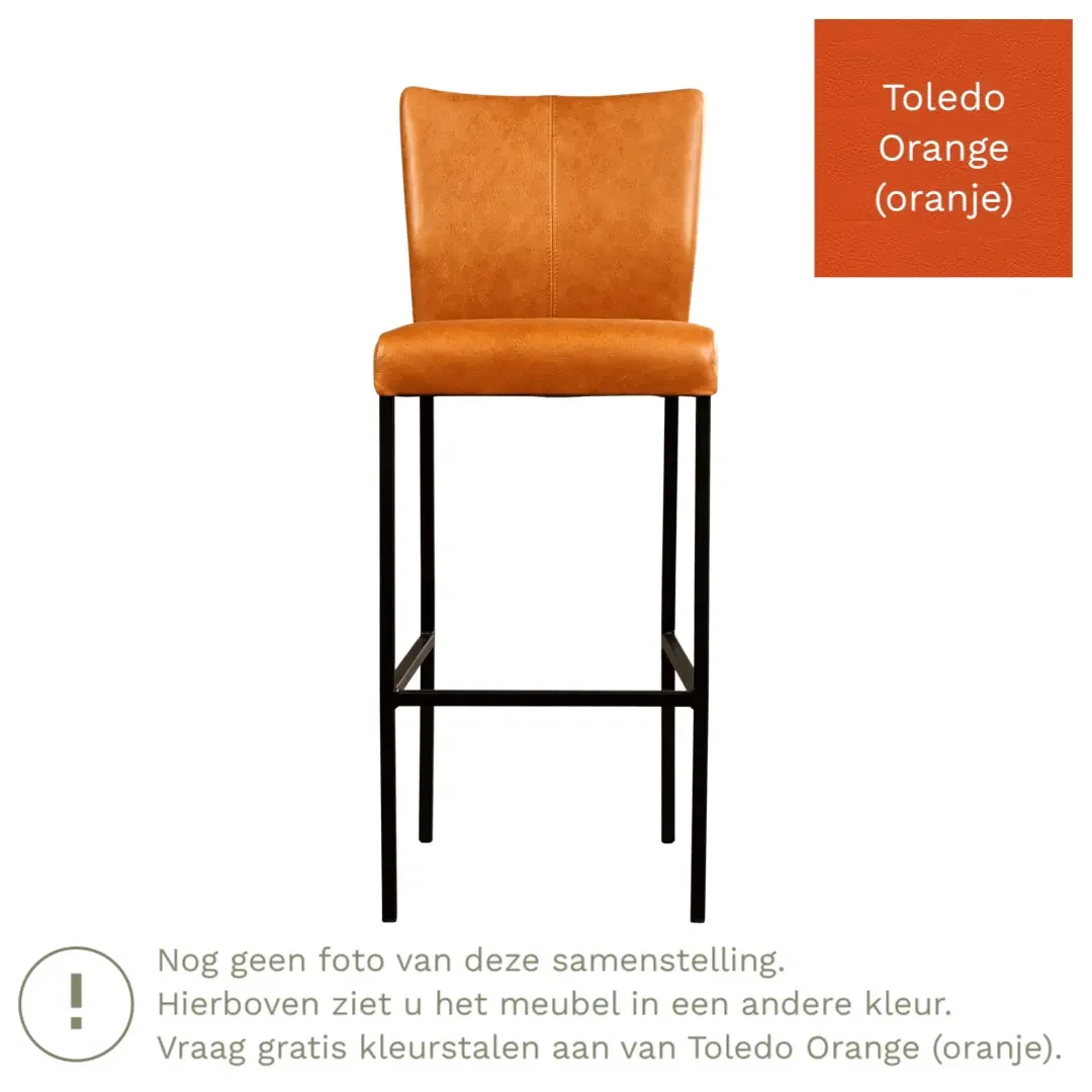 afbeelding van Leren barkruk Revolt hoog - Toledo Orange (oranje) - Poten staal vierkant zwart
