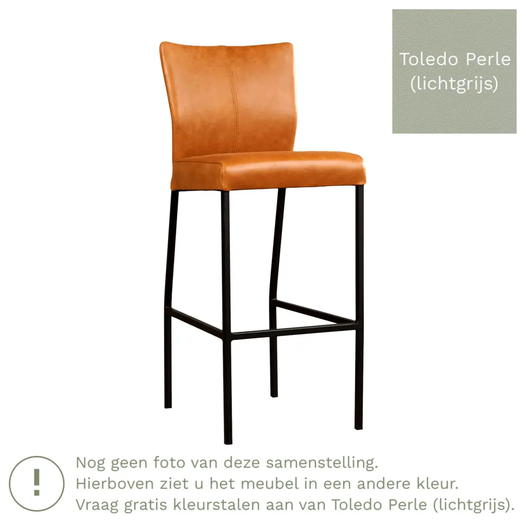 afbeelding van Leren barkruk Revolt hoog - Toledo Perle (lichtgrijs) - Poten staal vierkant zwart