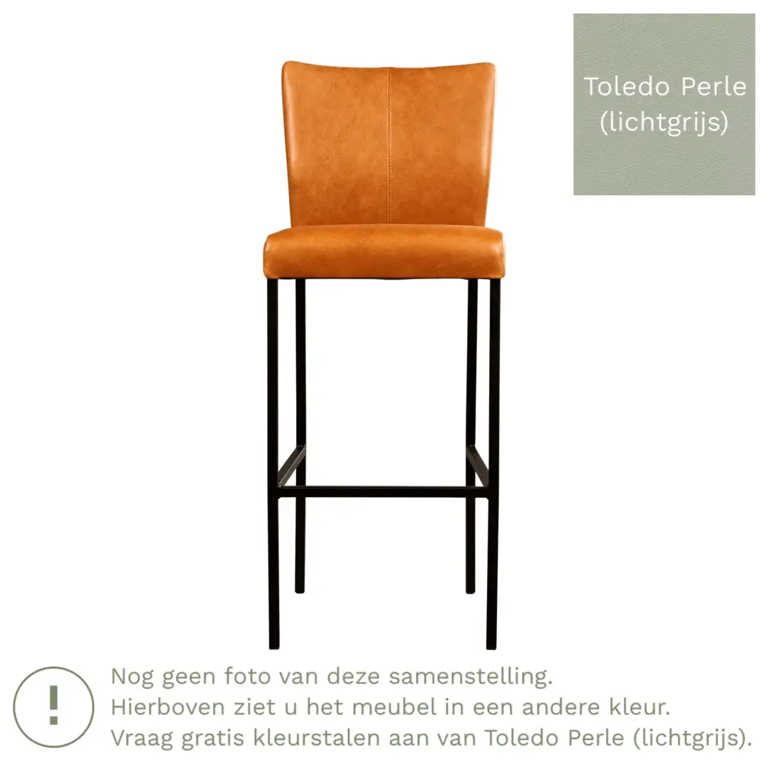 afbeelding van Leren barkruk Revolt hoog - Toledo Perle (lichtgrijs) - Poten staal vierkant zwart