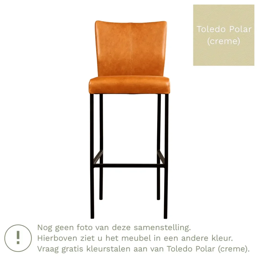 afbeelding van Leren barkruk Revolt hoog - Toledo Polar (crème) - Poten staal vierkant zwart