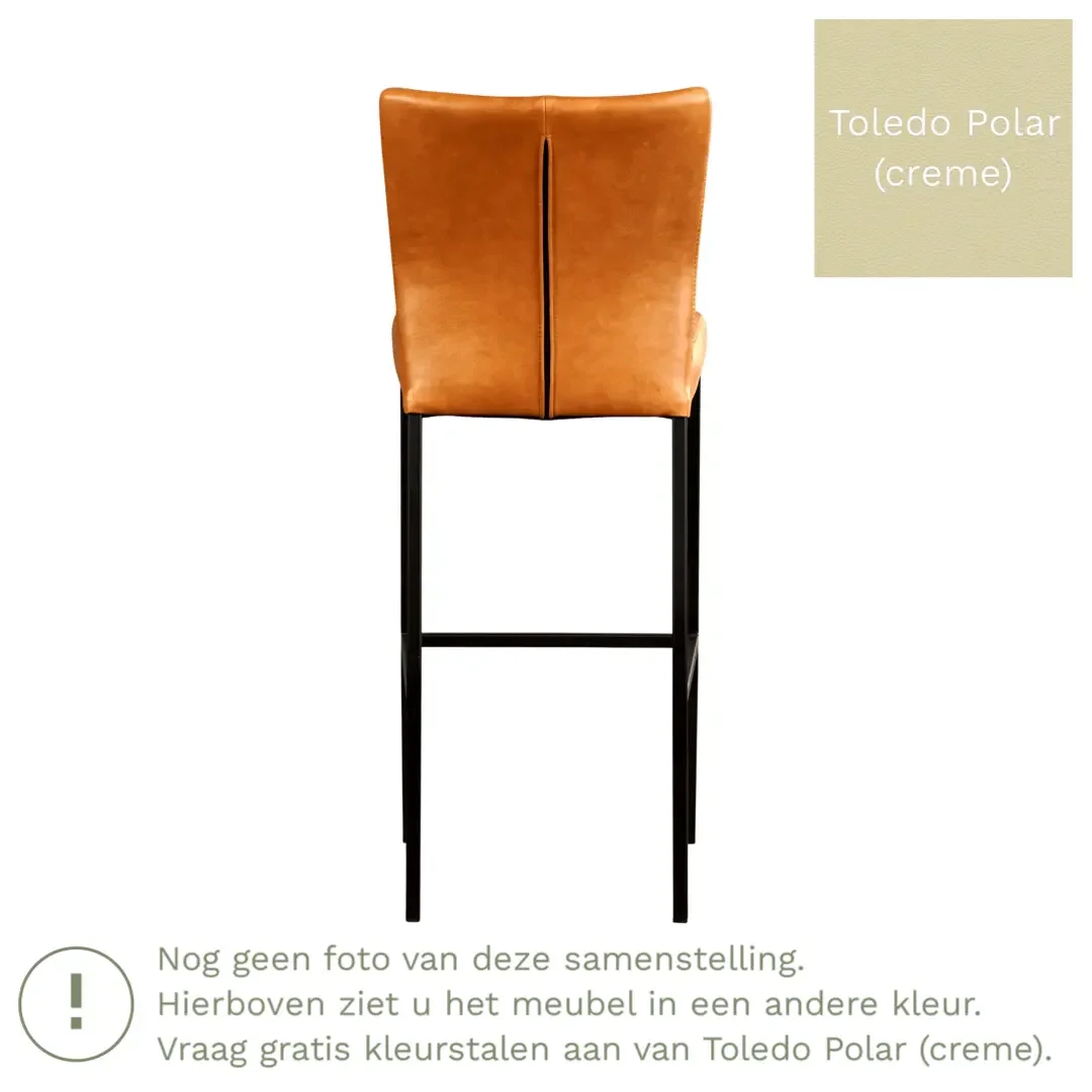 afbeelding van Leren barkruk Revolt hoog - Toledo Polar (crème) - Poten staal vierkant zwart