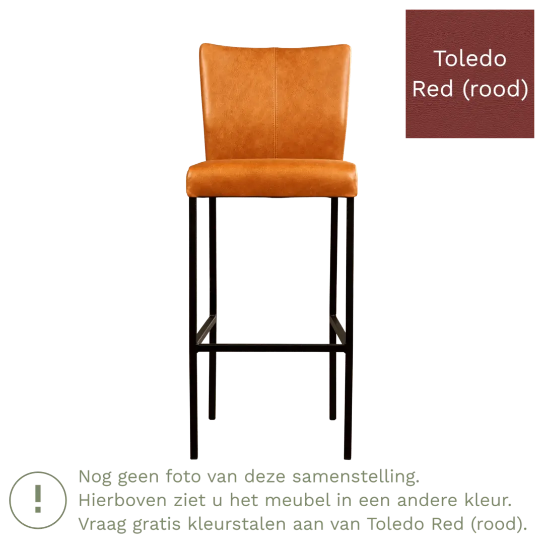 afbeelding van Leren barkruk Revolt hoog - Toledo Red (rood) - Poten staal vierkant zwart