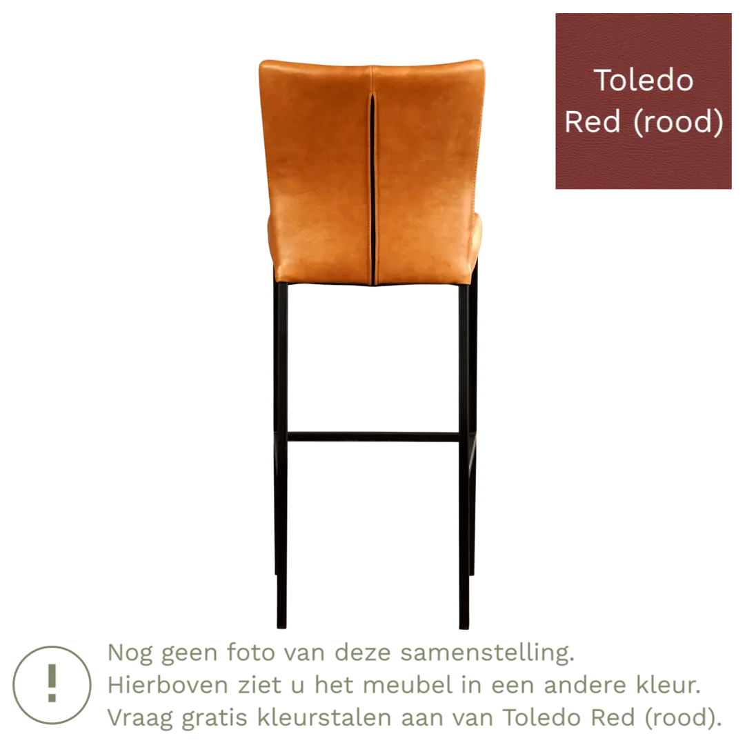 afbeelding van Leren barkruk Revolt hoog - Toledo Red (rood) - Poten staal vierkant zwart