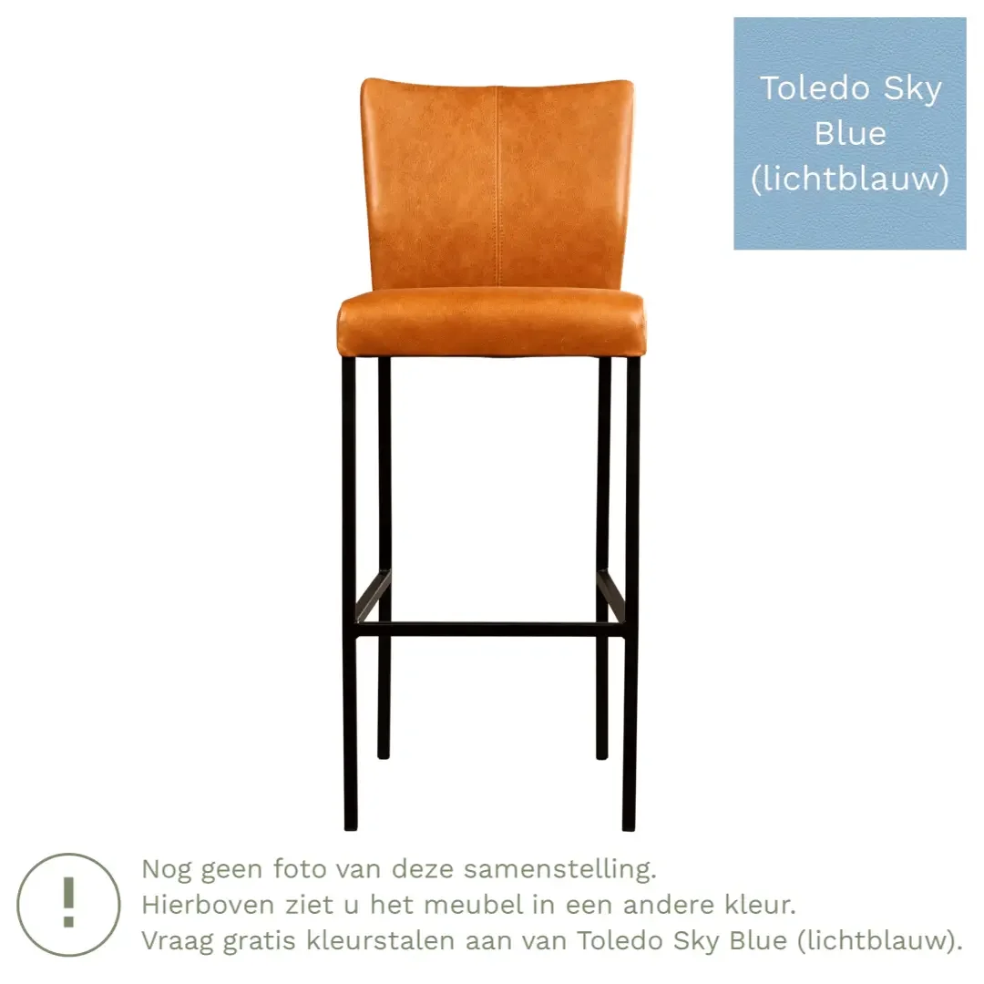 afbeelding van Leren barkruk Revolt hoog - Toledo Sky Blue (lichtblauw) - Poten staal vierkant RVS