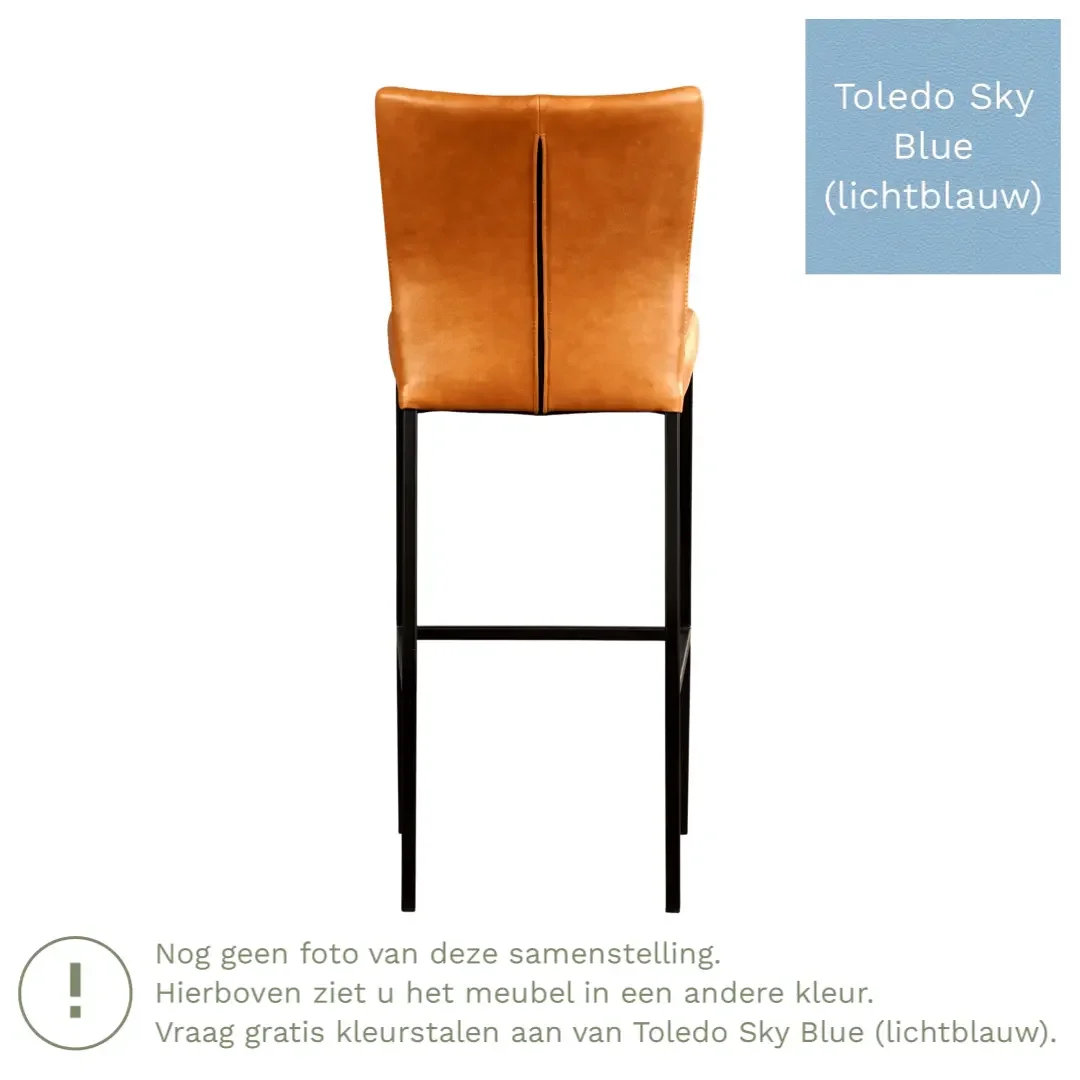 afbeelding van Leren barkruk Revolt hoog - Toledo Sky Blue (lichtblauw) - Poten staal vierkant RVS
