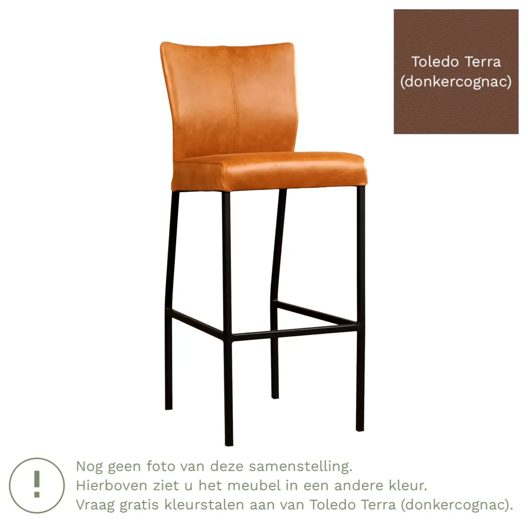 afbeelding van Leren barkruk Revolt hoog - Toledo Terra (donkercognac) - Poten staal vierkant RVS