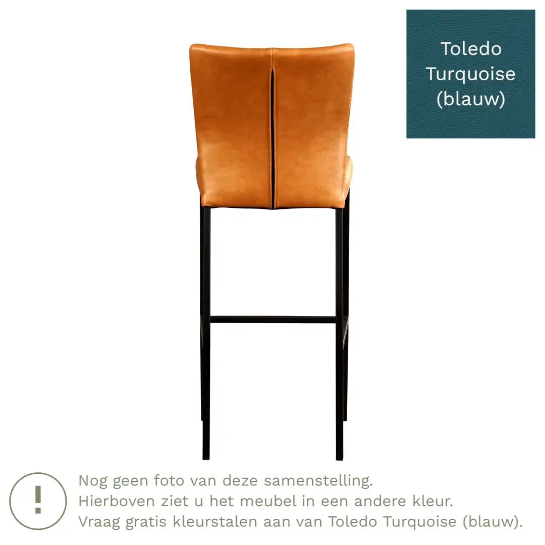 afbeelding van Leren barkruk Revolt hoog - Toledo Turquoise (blauw) - Poten staal vierkant RVS