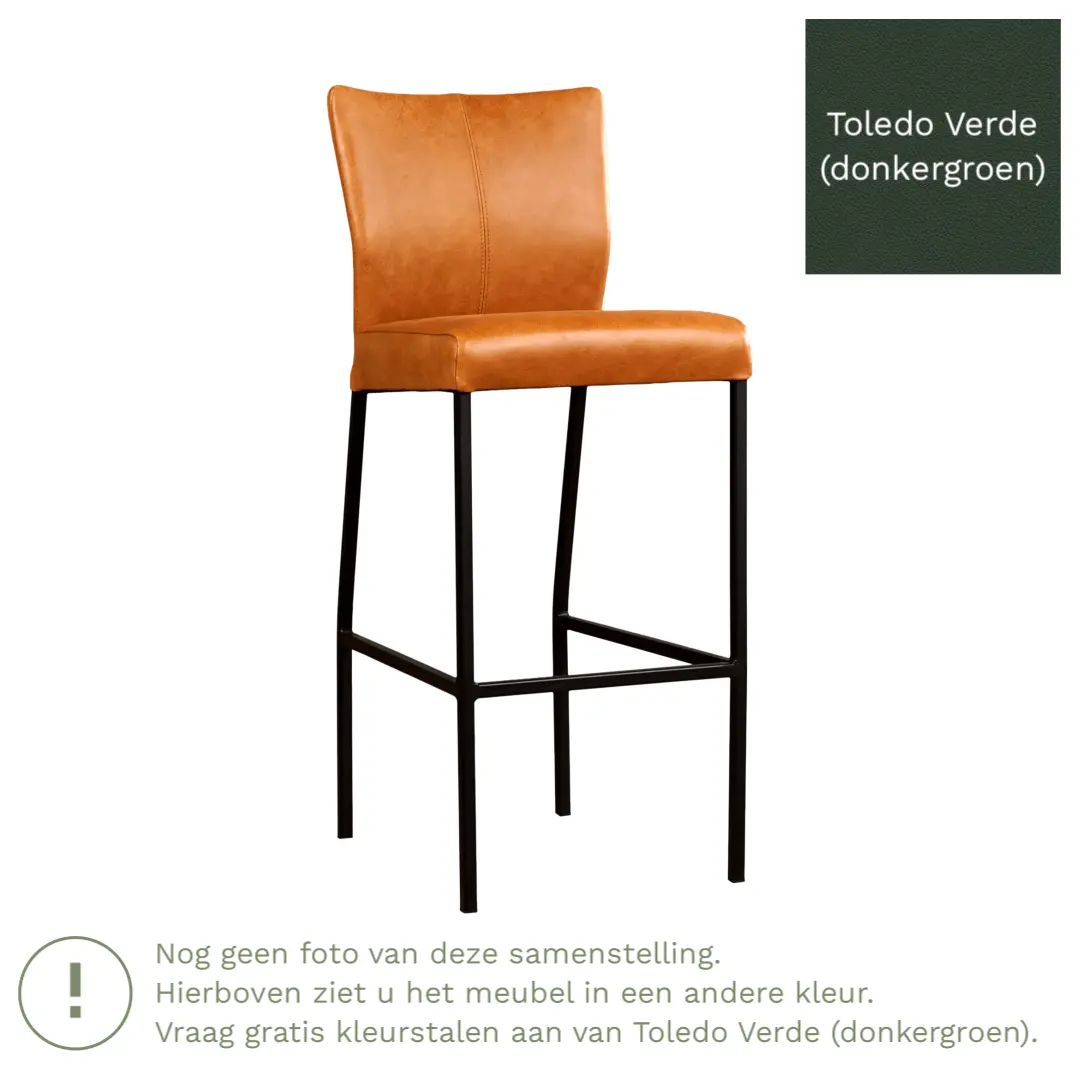 afbeelding van Leren barkruk Revolt hoog - Toledo Verde (donkergroen) - Poten staal vierkant RVS