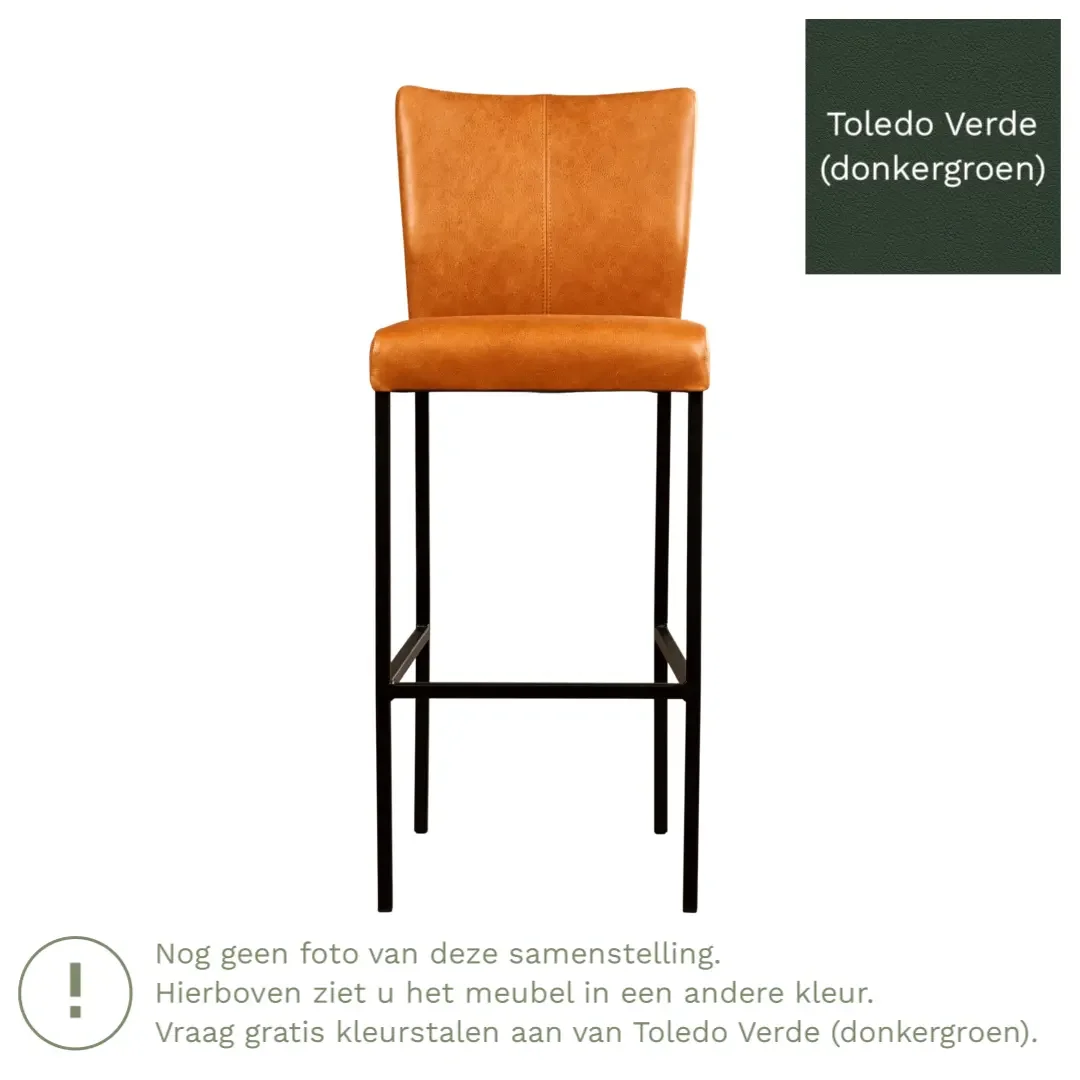 afbeelding van Leren barkruk Revolt hoog - Toledo Verde (donkergroen) - Poten staal vierkant RVS