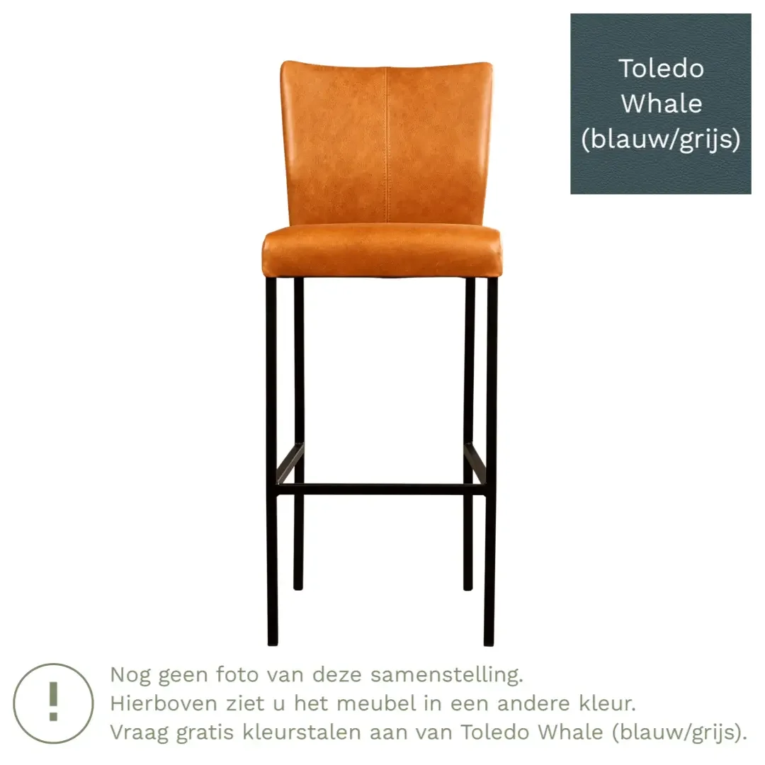 afbeelding van Leren barkruk Revolt hoog - Toledo Whale (blauw/grijs) - Poten staal vierkant RVS