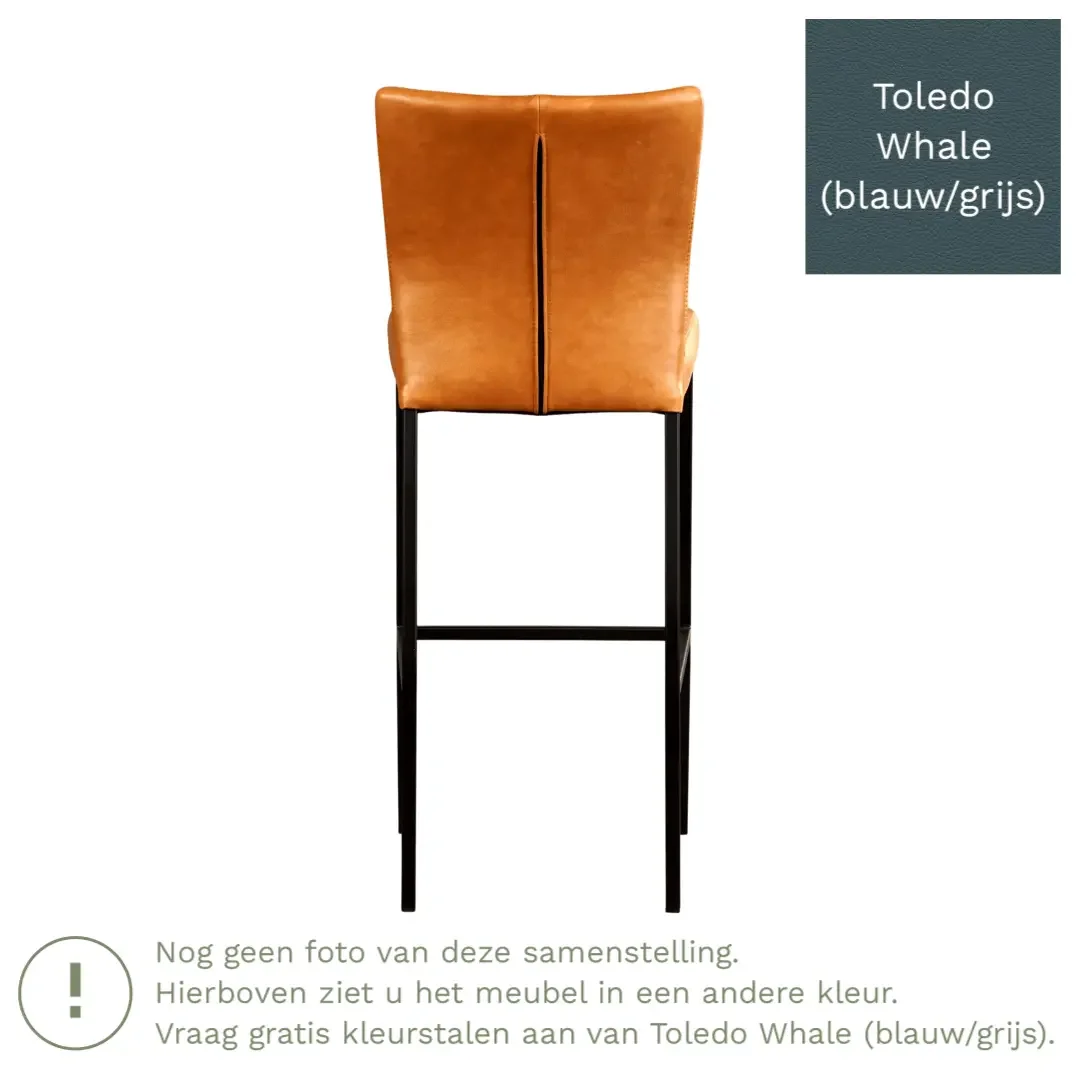 afbeelding van Leren barkruk Revolt hoog - Toledo Whale (blauw/grijs) - Poten staal vierkant RVS