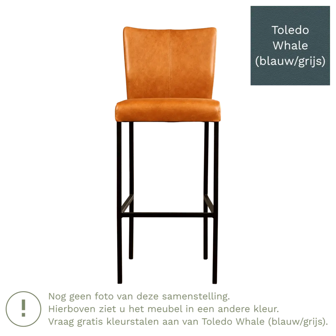afbeelding van Leren barkruk Revolt hoog - Toledo Whale (blauw/grijs) - Poten staal vierkant zwart