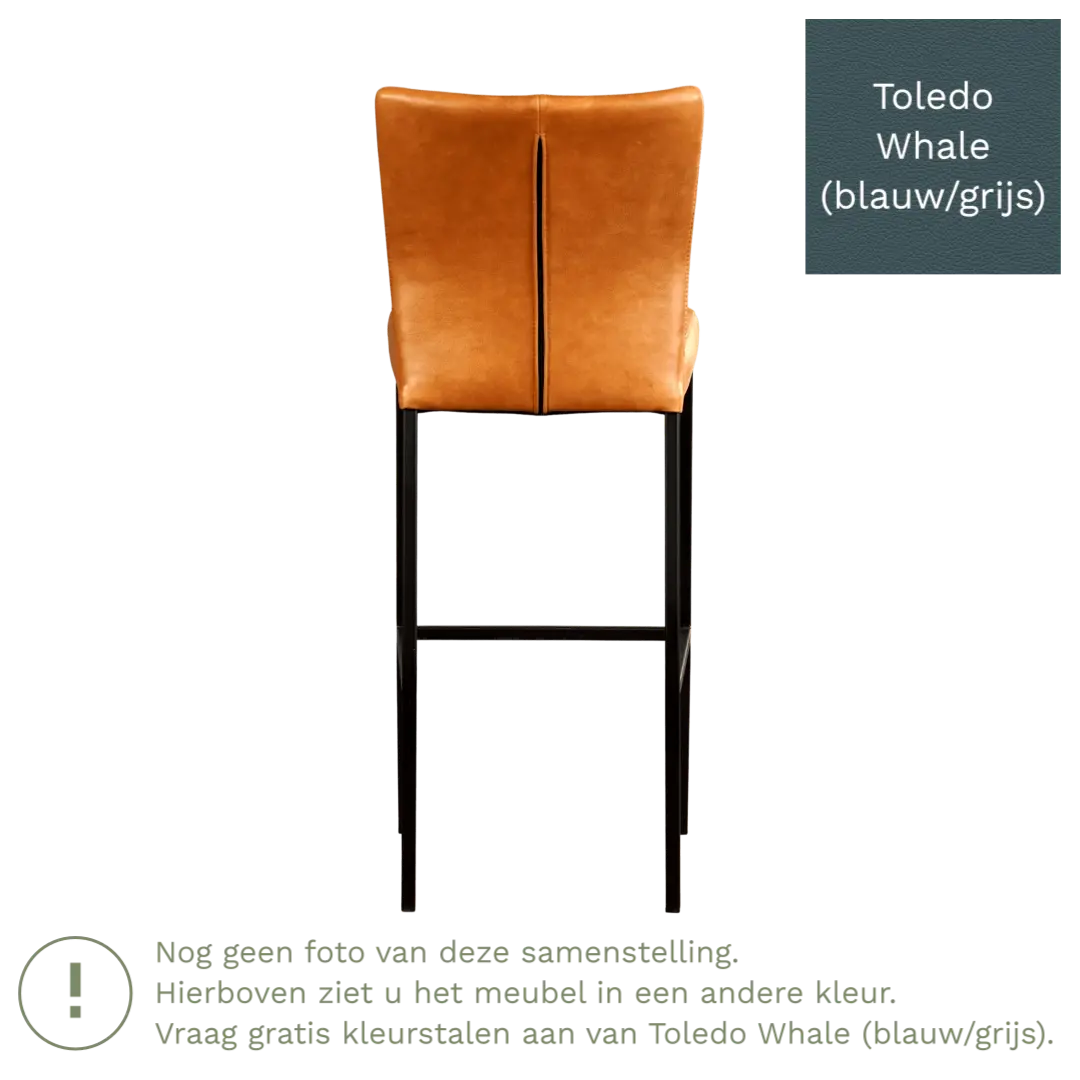 afbeelding van Leren barkruk Revolt hoog - Toledo Whale (blauw/grijs) - Poten staal vierkant zwart