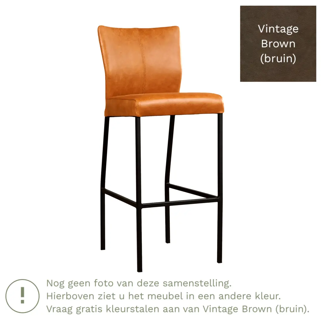 afbeelding van Leren barkruk Revolt hoog - Vintage Brown (bruin) - Poten staal vierkant zwart