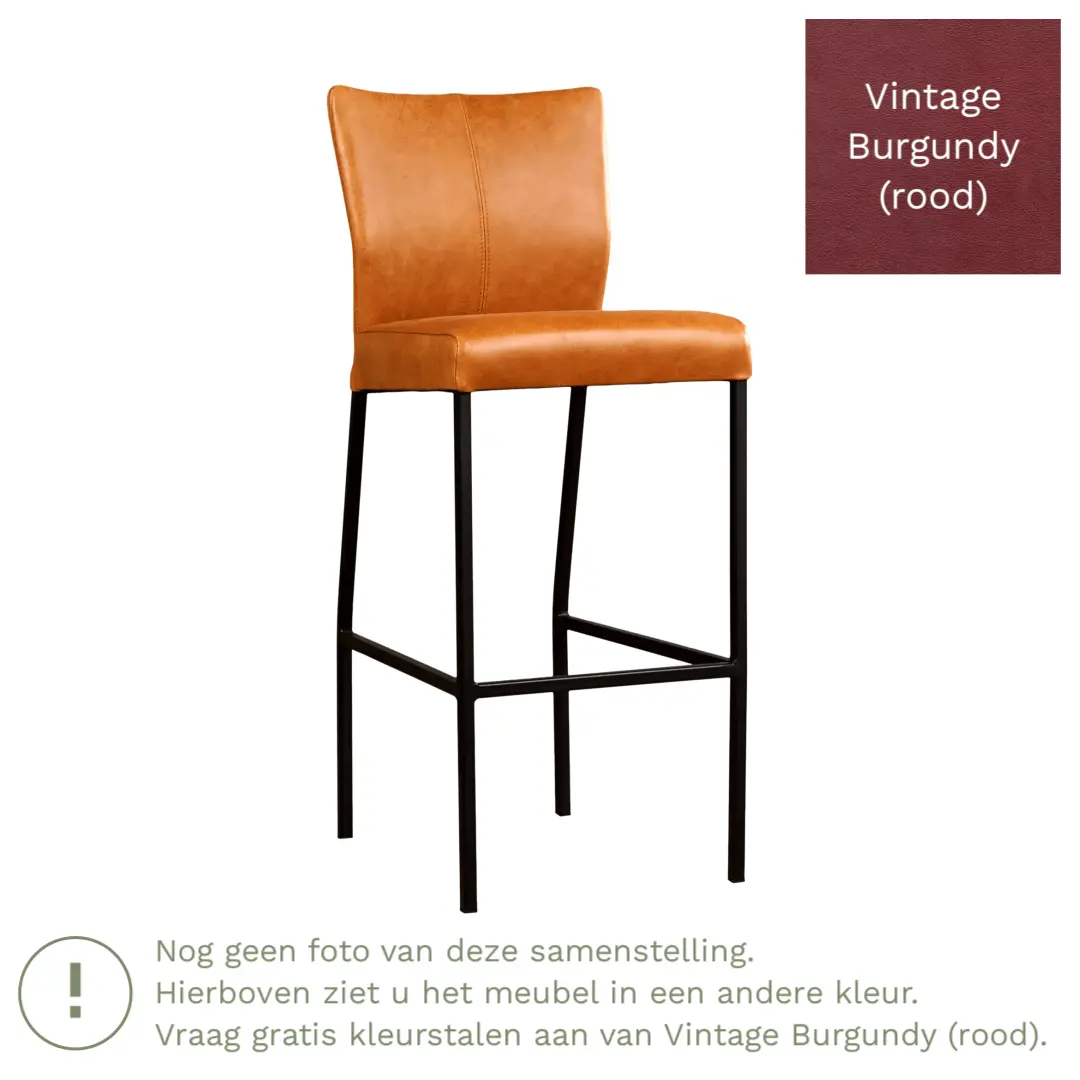 afbeelding van Leren barkruk Revolt hoog - Vintage Burgundy (rood) - Poten staal vierkant RVS