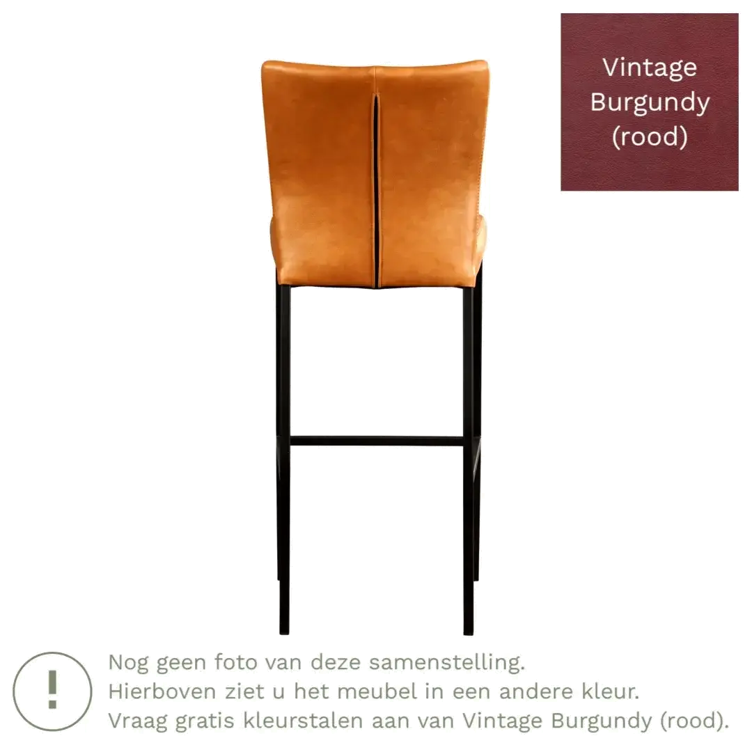 afbeelding van Leren barkruk Revolt hoog - Vintage Burgundy (rood) - Poten staal vierkant RVS