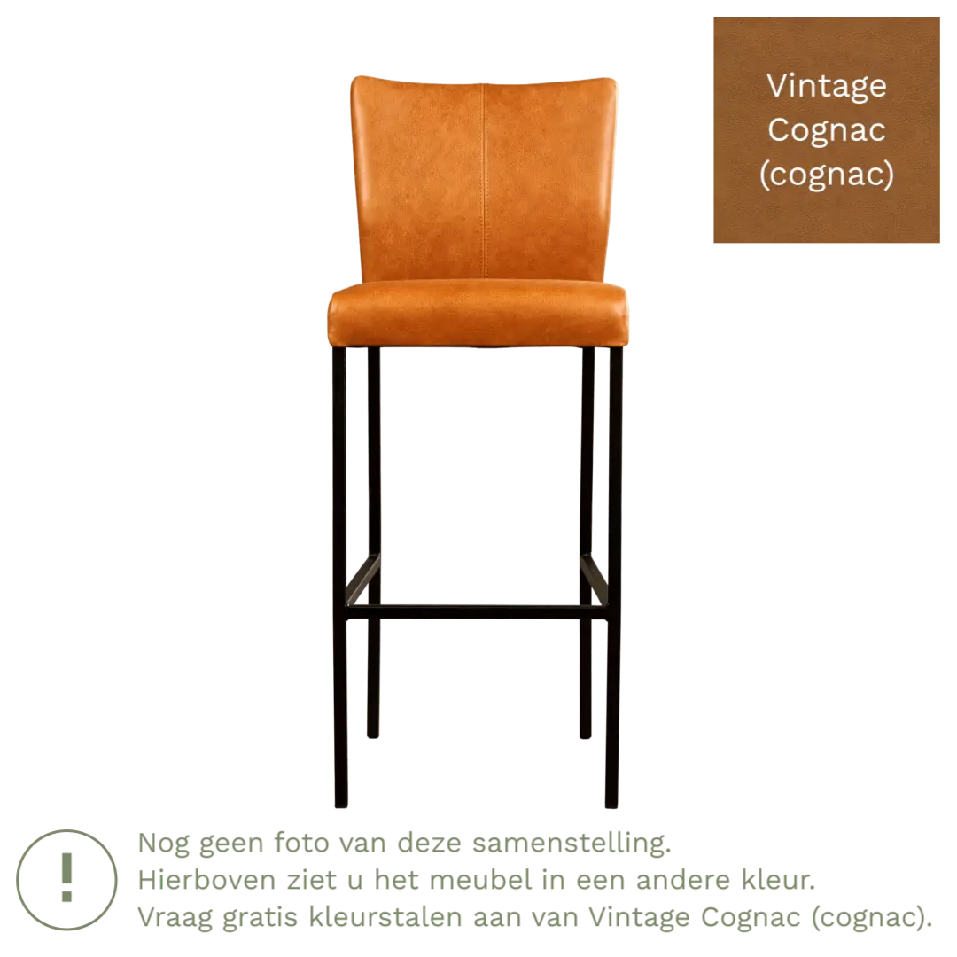 afbeelding van Leren barkruk Revolt hoog - Vintage Cognac (cognac) - Poten staal vierkant RVS