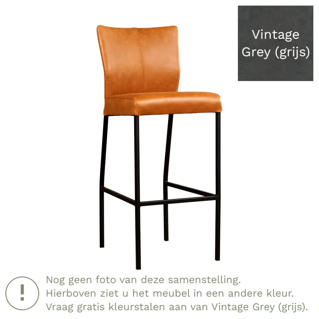 afbeelding van Leren barkruk Revolt hoog - Vintage Grey (grijs) - Poten staal vierkant RVS
