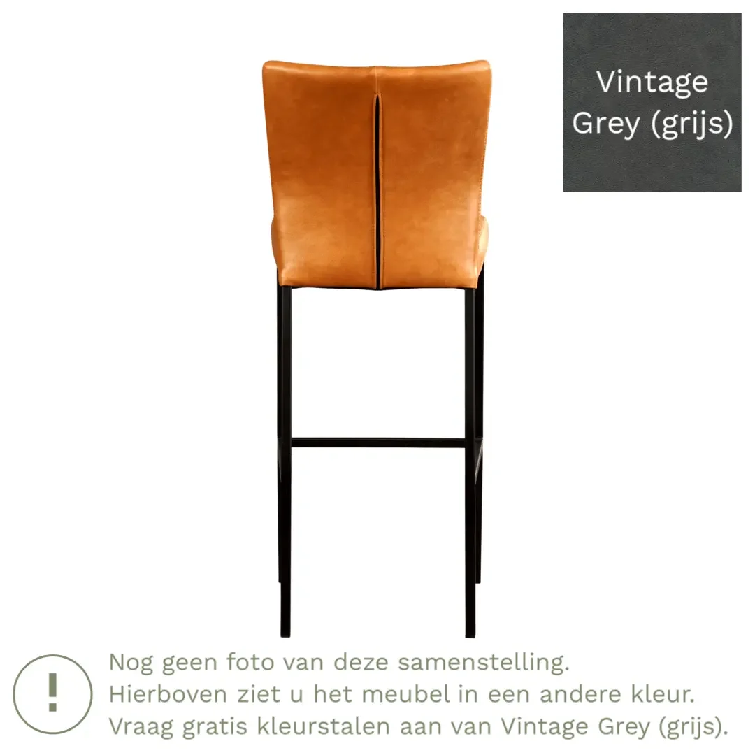 afbeelding van Leren barkruk Revolt hoog - Vintage Grey (grijs) - Poten staal vierkant zwart