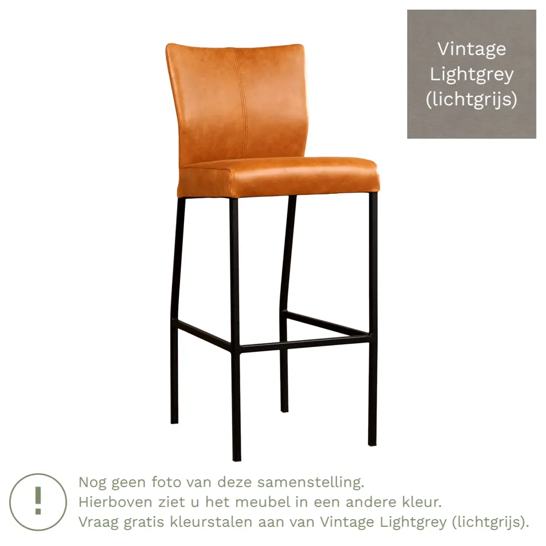 afbeelding van Leren barkruk Revolt hoog - Vintage Lightgrey (lichtgrijs) - Poten staal vierkant zwart