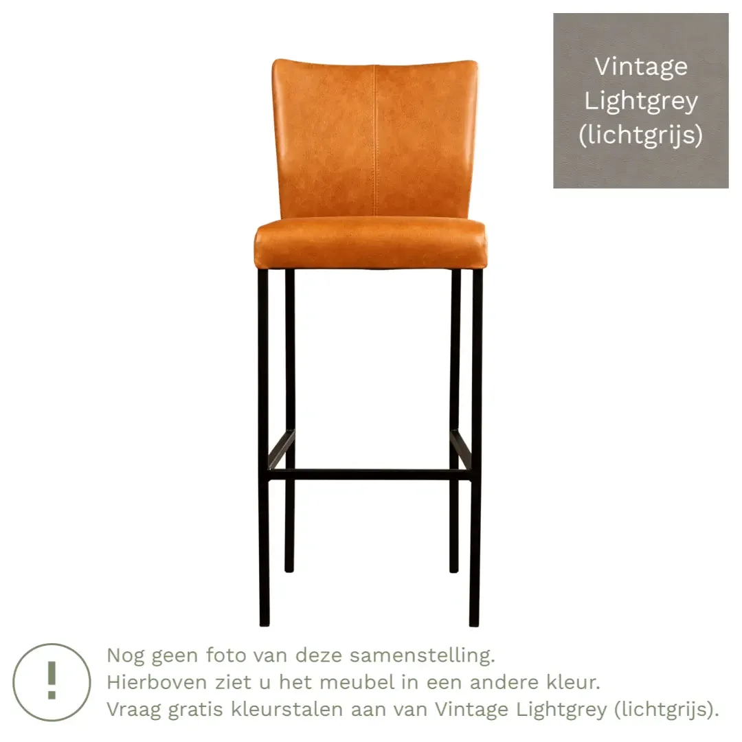afbeelding van Leren barkruk Revolt hoog - Vintage Lightgrey (lichtgrijs) - Poten staal vierkant zwart