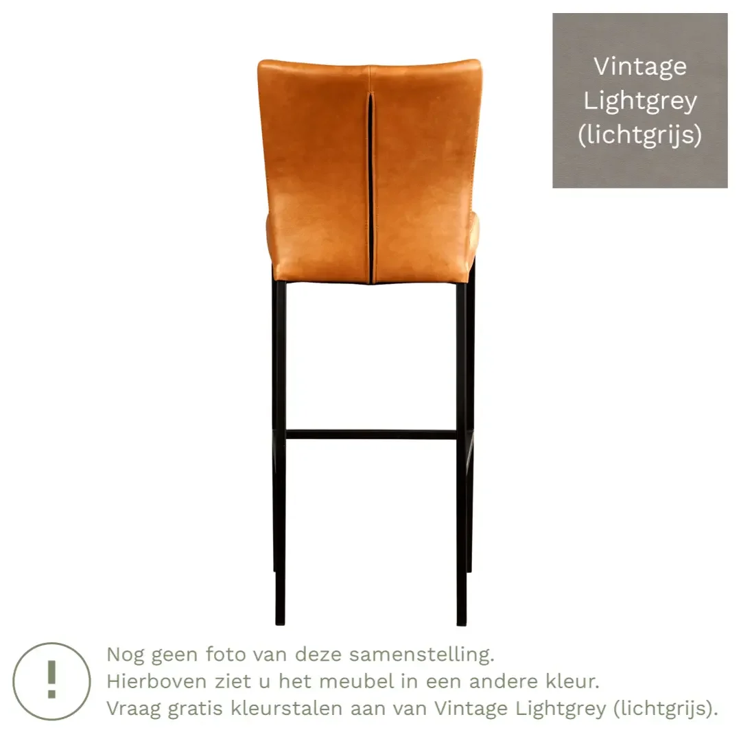 afbeelding van Leren barkruk Revolt hoog - Vintage Lightgrey (lichtgrijs) - Poten staal vierkant zwart