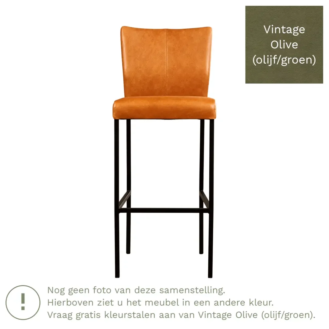 afbeelding van Leren barkruk Revolt hoog - Vintage Olive (olijf/groen) - Poten staal vierkant RVS