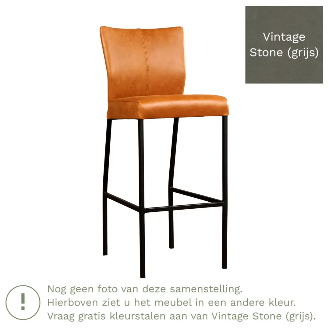 afbeelding van Leren barkruk Revolt hoog - Vintage Stone (grijs) - Poten staal vierkant RVS