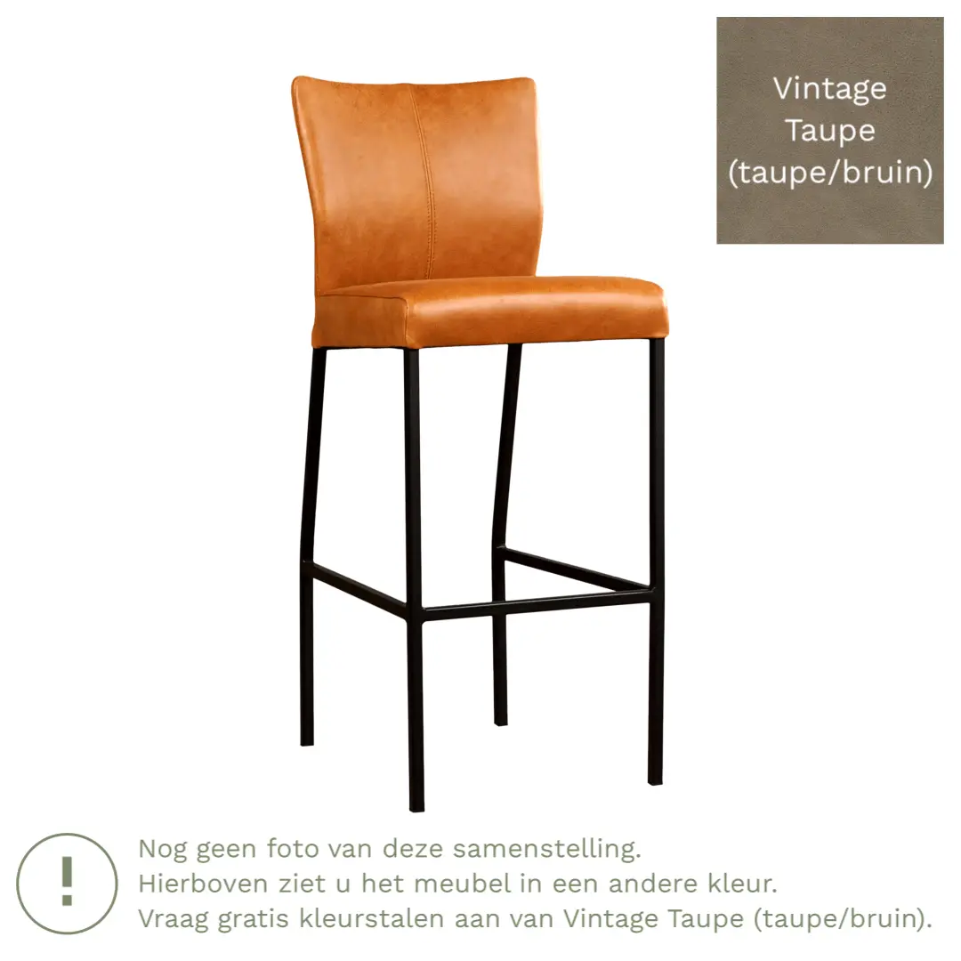 afbeelding van Leren barkruk Revolt hoog - Vintage Taupe (taupe/bruin) - Poten staal vierkant RVS