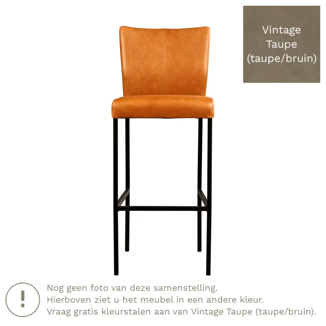 afbeelding van Leren barkruk Revolt hoog - Vintage Taupe (taupe/bruin) - Poten staal vierkant RVS