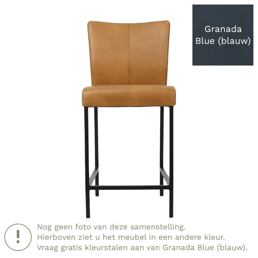 afbeelding van Leren barkruk Revolt laag - Granada Blue (blauw) - Poten staal vierkant zwart