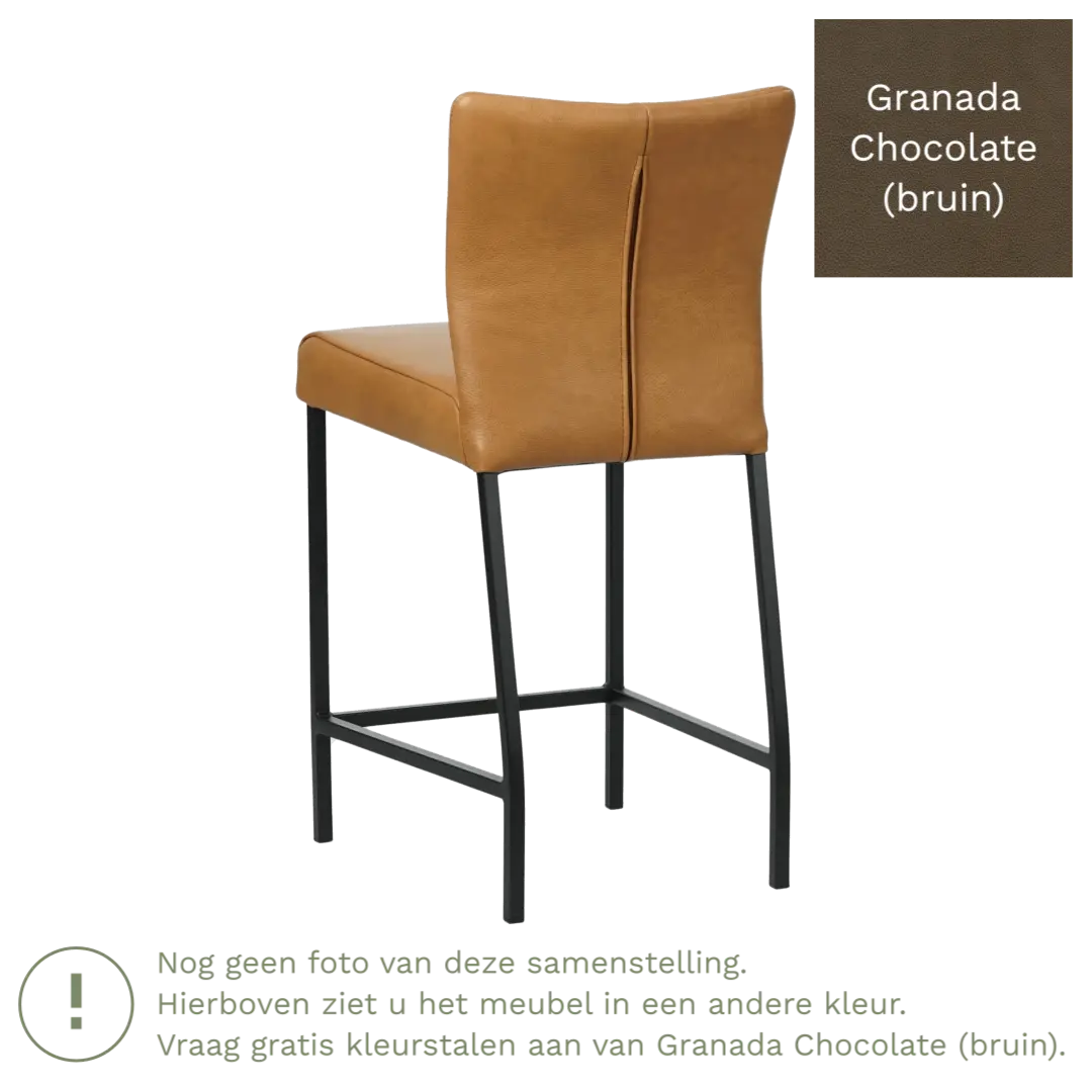 afbeelding van Leren barkruk Revolt laag - Granada Chocolate (bruin) - Poten staal vierkant RVS