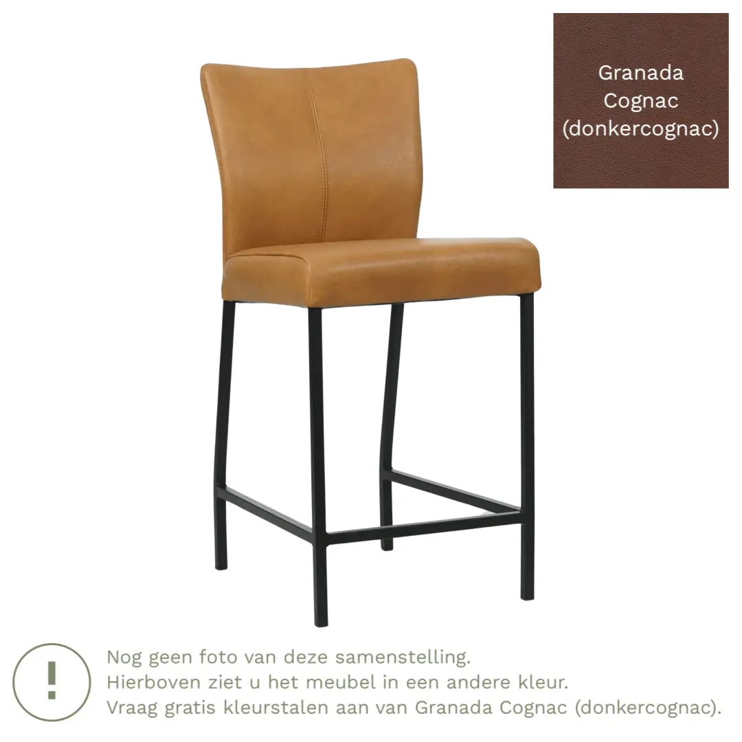 afbeelding van Leren barkruk Revolt laag - Granada Cognac (donkercognac) - Poten staal vierkant RVS