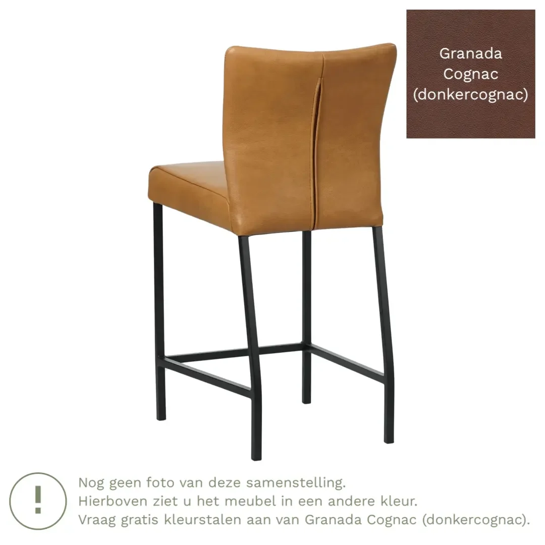 afbeelding van Leren barkruk Revolt laag - Granada Cognac (donkercognac) - Poten staal vierkant RVS