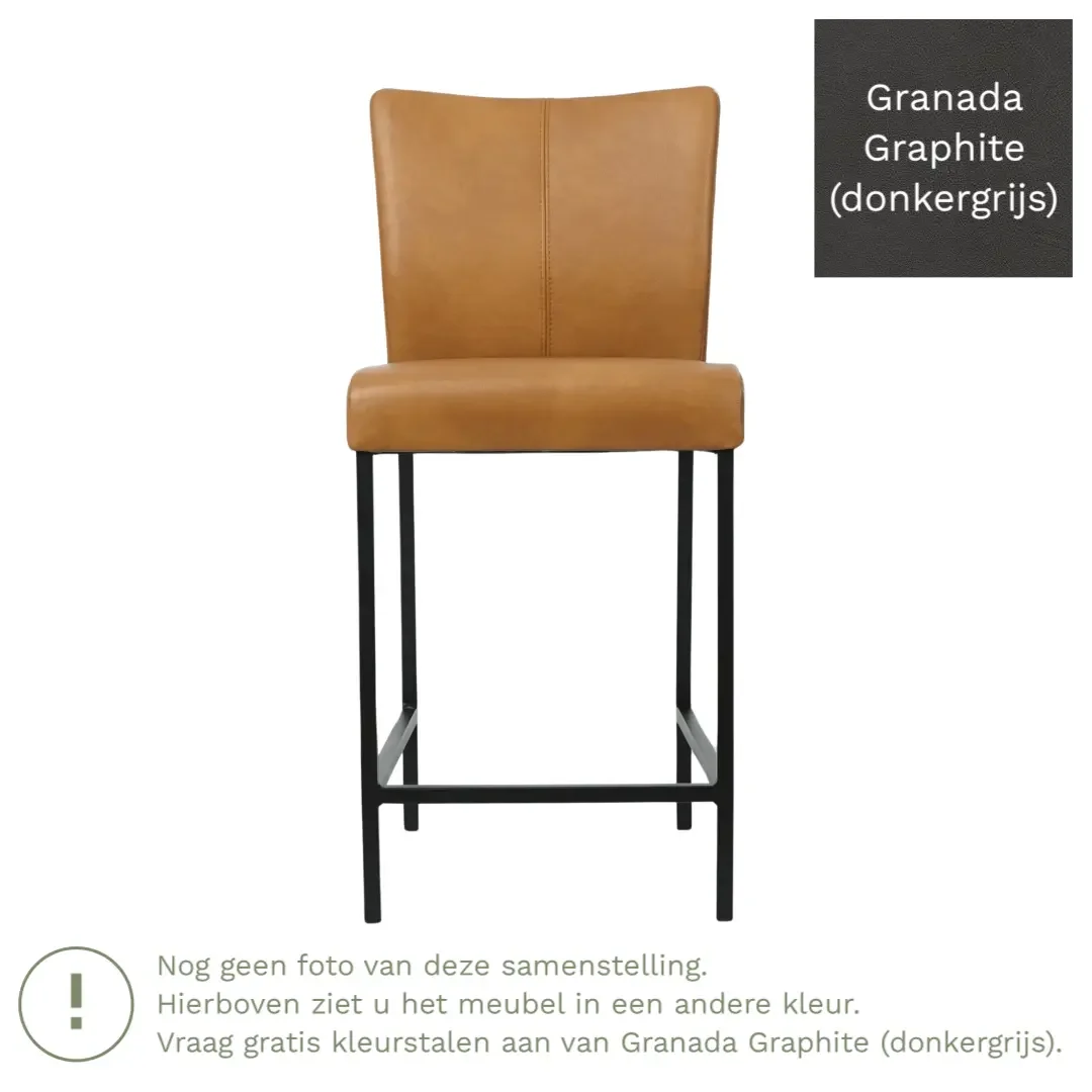 afbeelding van Leren barkruk Revolt laag - Granada Graphite (donkergrijs) - Poten staal vierkant RVS