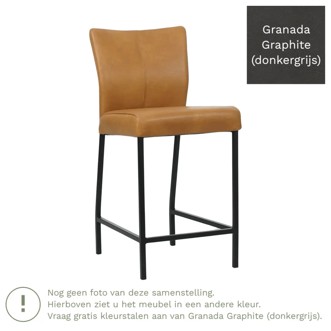 afbeelding van Leren barkruk Revolt laag - Granada Graphite (donkergrijs) - Poten staal vierkant zwart