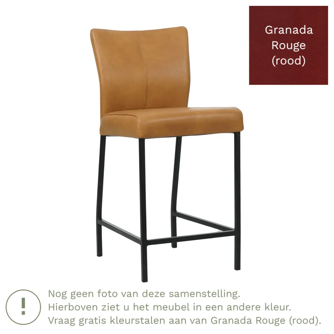 afbeelding van Leren barkruk Revolt laag - Granada Rouge (rood) - Poten staal vierkant zwart