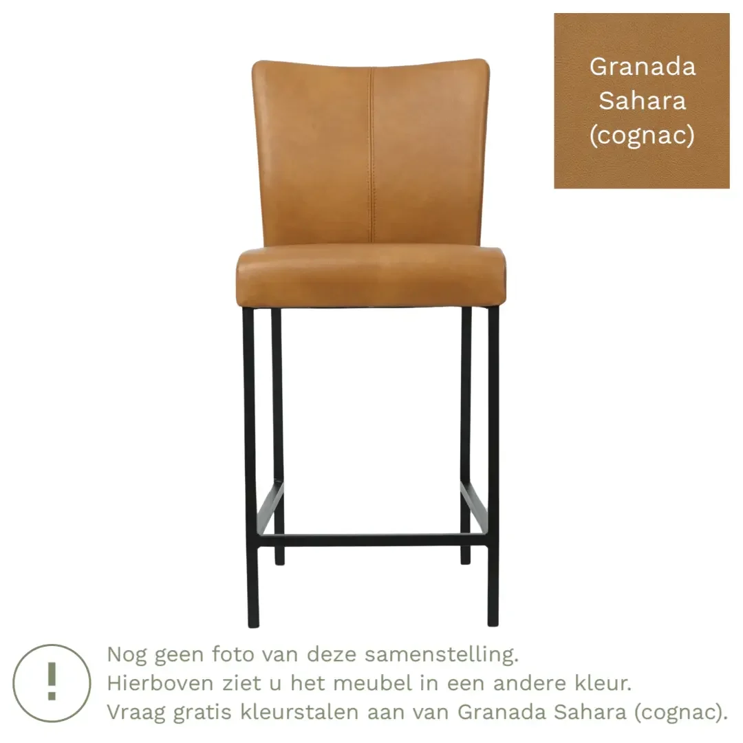 afbeelding van Leren barkruk Revolt laag - Granada Sahara (cognac) - Poten staal vierkant RVS